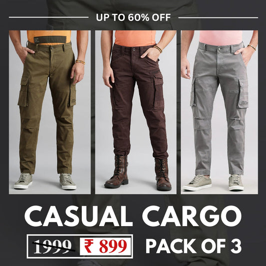 Casual Cargo Pants With Comfort And Flexibility Pack of 3