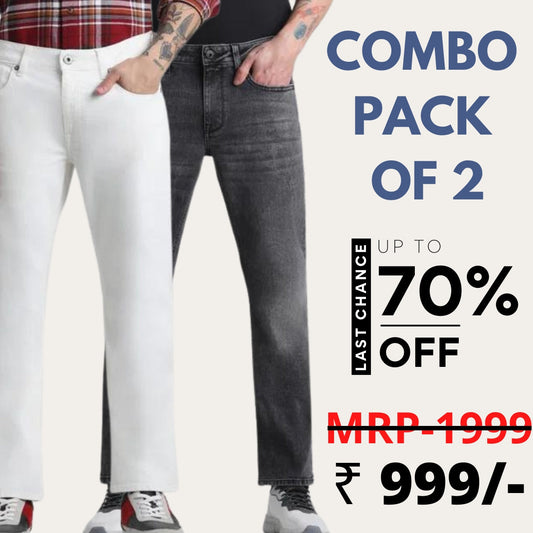 Jeans Combo Pack of 2 Men white / Grey  Low Rise Regular Fit Jeans