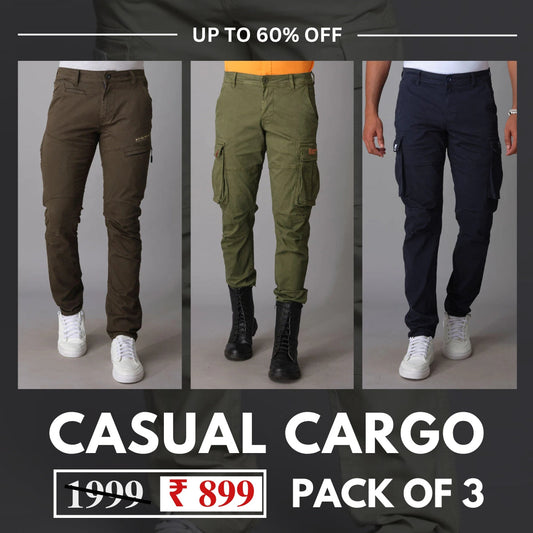 Casual Cargo Pants With Comfort And Flexibility Pack of 3