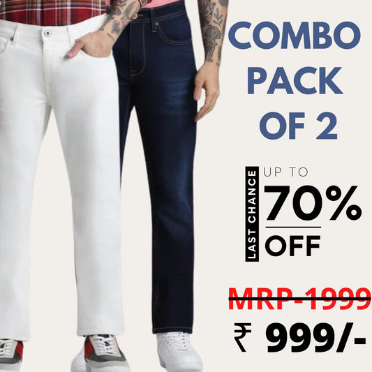 Jeans Combo Pack of 2 Men white / Blue Low Rise Regular Fit Jeans