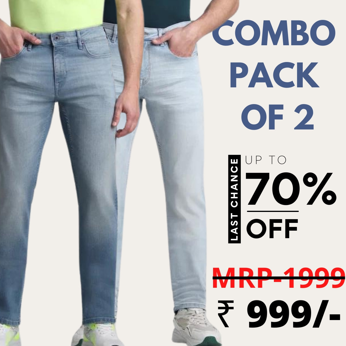 Jeans Combo Pack of 2 Men Light Blue Low Rise Regular Fit Jeans