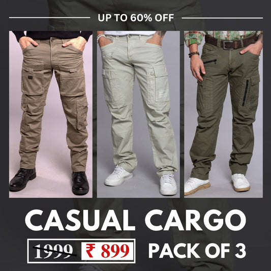 Casual Cargo Pants With Comfort And Flexibility Pack of 3