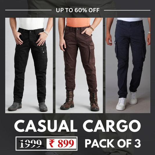 Casual Cargo Pants With Comfort And Flexibility Pack of 3