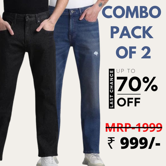 Jeans Combo Pack of 2 Men Black / Blue  Low Rise Regular Fit Jeans