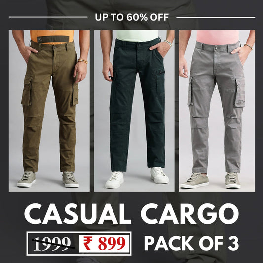 Best Selling Casual Cargo Pants With Comfort And Flexibility Pack of 3