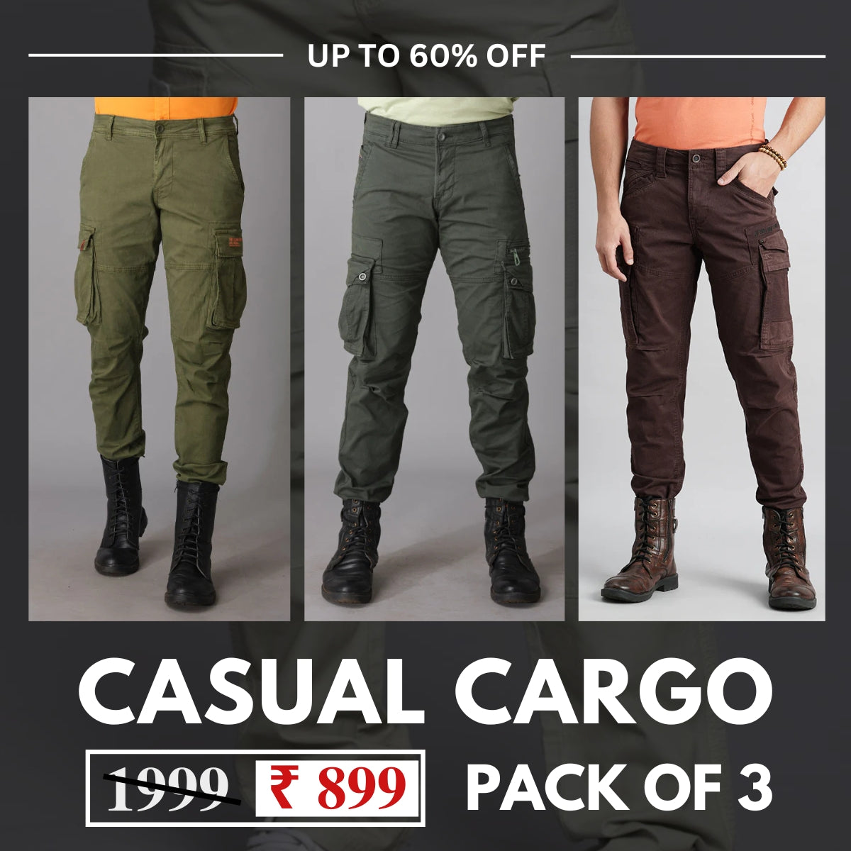 Best Selling Casual Cargo Pants With Comfort And Flexibility Pack of 3