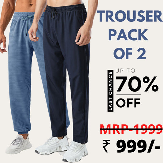 Men Trouser Pack of 2 Active Slim Fit Grey Jogger Pants