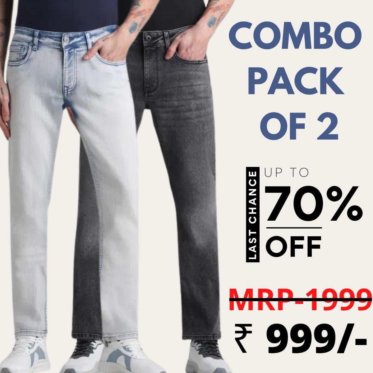 Jeans Combo Pack Of 2  Blue/Grey Regular Wear